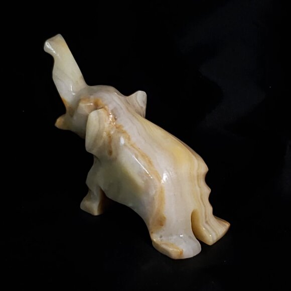 Small Boho Vintage Carved onyx elephant statue decor - Picture 7 of 9